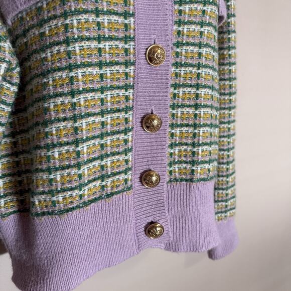 Cider Pastel Plaid Cardigan Sweater Women’s Size M Small Button Cropped Cardigan - Picture 3 of 8